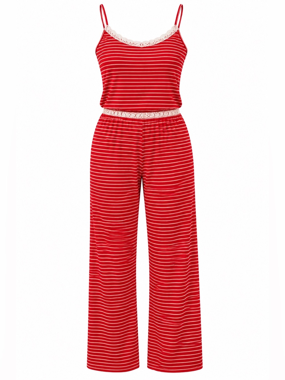 Victoria Secret Red Striped Lace-Trim Women's Camisole & Pant Pajama Set - Picture 1 of 14